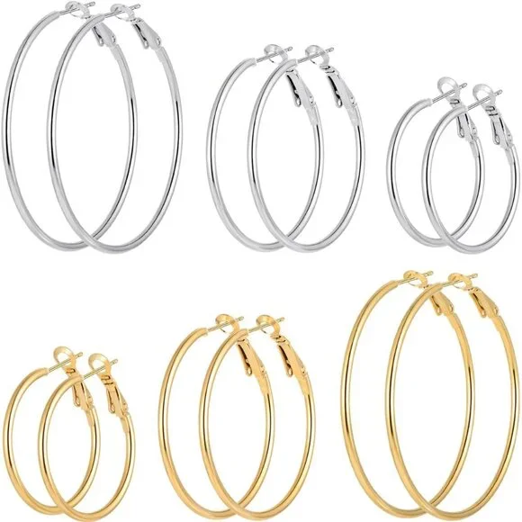 Stainless Steel gold silver Plated Hoop Earrings for Women, Hypoallergenic Hoops - Picture 1 of 6